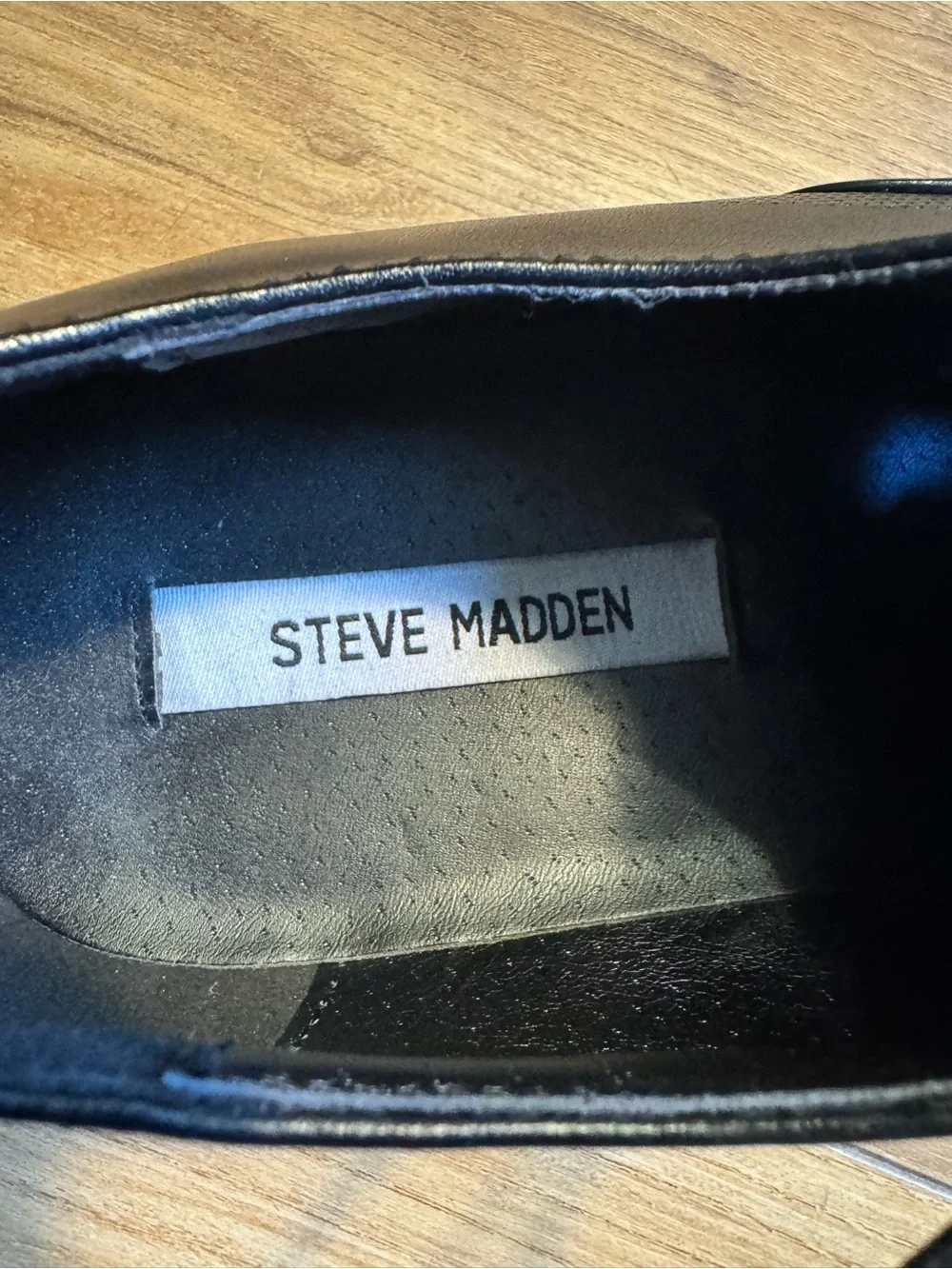 Steve Madden Black Leather Square-Toe Derby Shoes